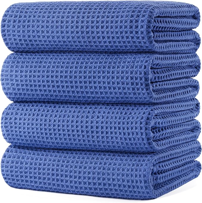 POLYTE 430 GSM Poly Blend Microfiber Quick Dry Waffle Bath Towel, 30x60 in | 4 Pack, Oversize, Lint Free, Body Towel