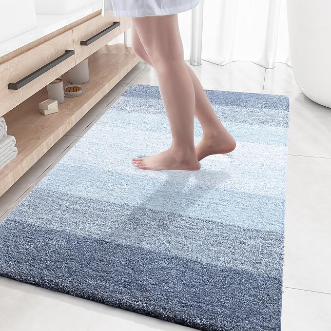 OLANLY Large Bathroom Rugs Mat 59x35, Extra Soft Absorbent Microfiber Bath Rugs, Rubber Backing, Quick Dry, Machine Washable Bath Mats for Bathroom Floor, Tub and Shower, Home Decor Accessories, Blue