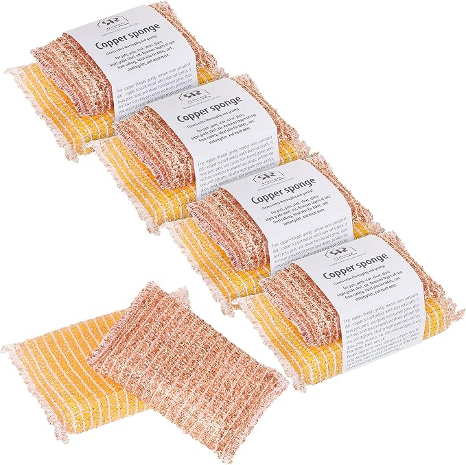 Redecker Copper Sponge Set, 5 Pack – Non-Scratch Scrubber for Pots, Pans & Kitchen Surfaces – Reusable Copper Cleaning Pads, Made in Netherlands