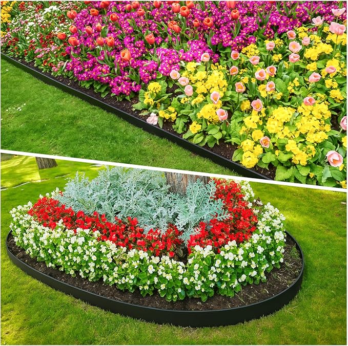 3in Tall 80ft Landscape Edging Kit with 120pcs Metal Spikes, Reinforced Rib Design,Dig-Free Flexible Plastic Edge Border for Landscape, Lawn,Garden,Flower Beds,Yard,Paver,Playground, Fence,Pathway