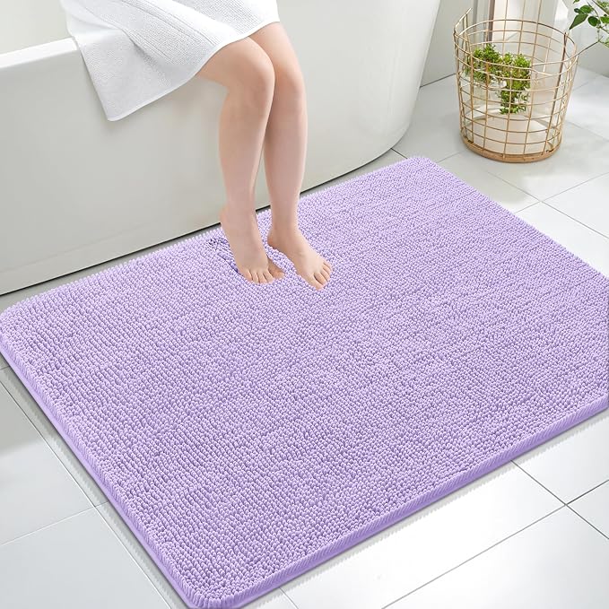 OLANLY Large Bathroom Rugs 40x32, Extra Soft Absorbent Chenille Bath Rugs, Rubber Backing Quick Dry, Machine Washable Bath Mats for Bathroom Floor, Tub and Shower, Home Decor Accessories, Lavender