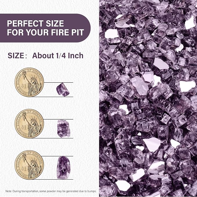 NUPICK 5 Pound Fire Glass, 1/4 Inch Reflective Fire Pit Glass | Tempered Fire Pit Rocks for Propane or Natural Gas, Glass Rocks for Fire Pit Table, Fireplace, Fire Bowl, Landscaping, Violet