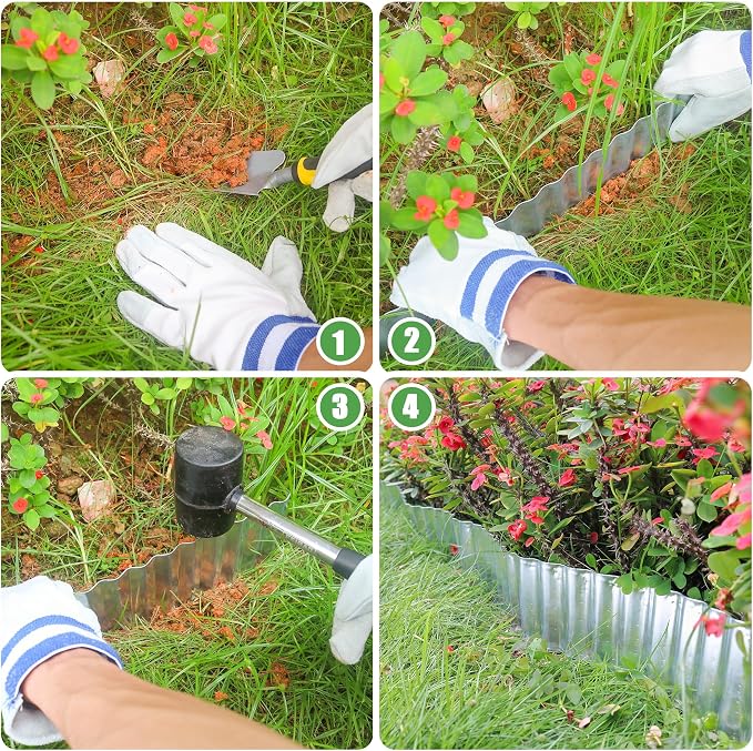 Quibbay Metal Corrugated Garden Edging, 4" x 50Ft Garden Edging Border for Garden and Flower Bed, Landscape Edging for Grass Barrier, Sidewalk, Lawn and Yard, Silvery