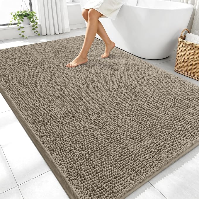 OLANLY Large Bathroom Rugs 70x46, Extra Soft Absorbent Chenille Bath Rugs, Rubber Backing Quick Dry, Machine Washable Bath Mats for Bathroom Floor, Tub and Shower, Home Decor Accessories, Warm Taupe