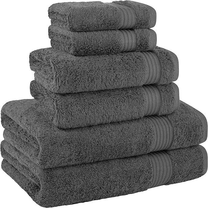 Cotton Paradise Towel Set of 6, 2 Bath Towels, 2 Hand Towels and 2 Washcloths Towels for Bathroom Sets, Smoke Gray