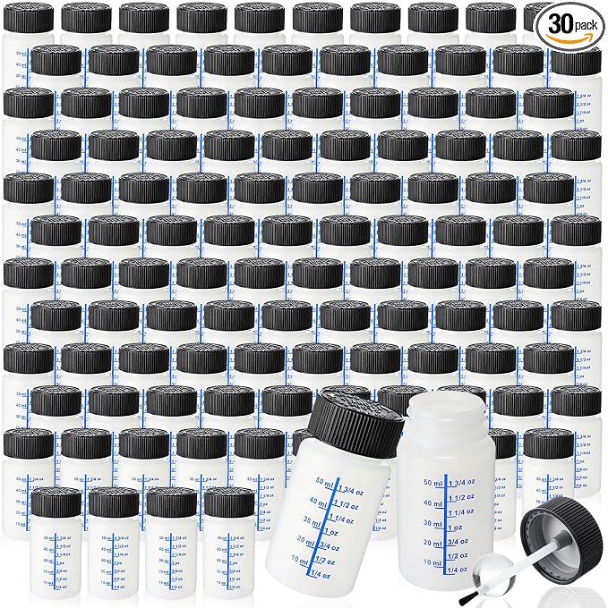 Mumufy 30 Pcs Touch up Paint Bottles with Brush and Lid Empty Touch up Bottle with Mixing Balls 2 oz Fluid Capacity Leftover Paint Container for Car Scratches Repair (Black,Blue)