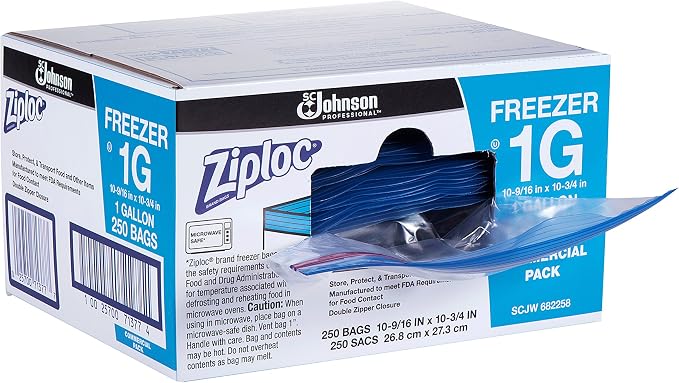 Ziploc Gallon Food Storage Freezer Bags, Grip 'n Seal Technology for Easier Grip, Open, and Close, 250 Count (Pack of 8, 2000 Count Total)