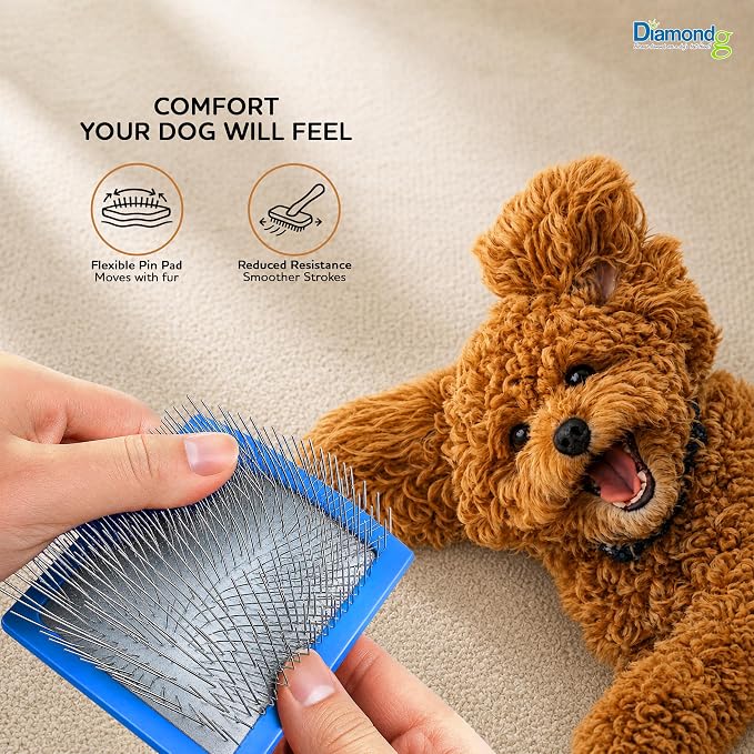 Diamondg Pet Slicker Brush for Dogs & Cats – Professional Grooming Brush for Shedding, Detangling & Coat Maintenance, Gentle Fine Wire Pins, Ergonomic Handle, Blue
