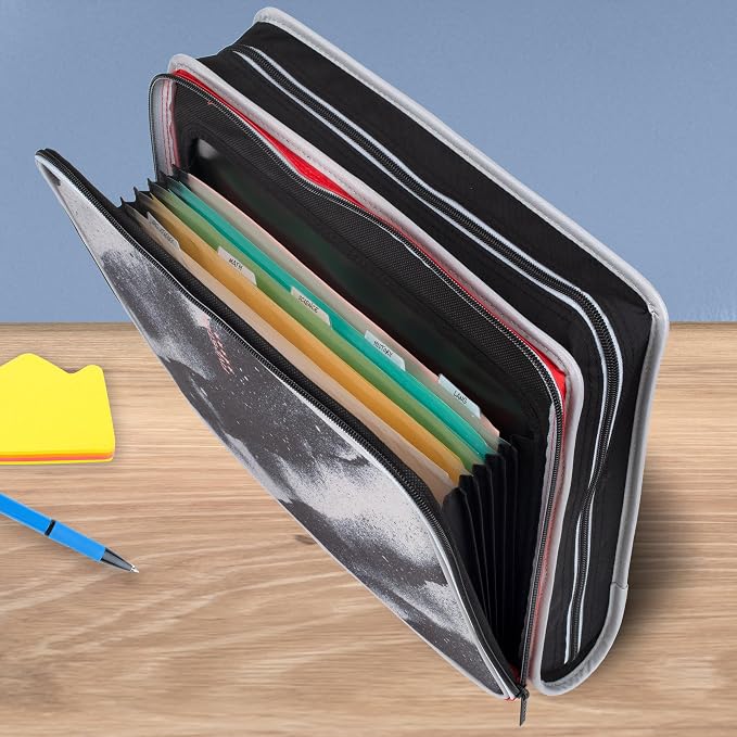 Five Star Zipper Binder 2 Inch O-Rings Case Organiser with Multi-Access and 5-Tab Expanding File Folder, 850 Sheet Capacity, Crimson Fade (290010K)