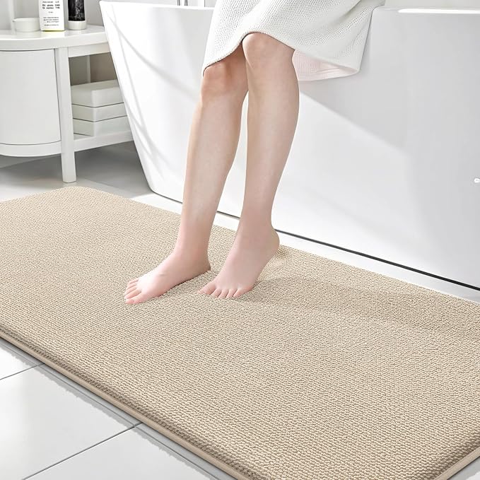 OLANLY Memory Foam Bathroom Runner Rugs 70x24, Absorbent Long Mat, Beige | Soft Quick Dry Bath Mat Rugs, Non-Slip, Machine Washable Mat for Bathroom Floor, Tub and Shower, Home Decor Accessories