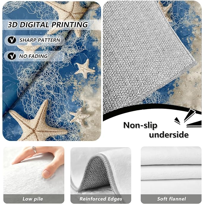 Summer Seaside Hallway Runner Rug 4x10 - Starfish Fishing Net Washable Non Slip Runners Rug, Sea Beach Soft Low Pile Ktichen Rugs for Entrance Corridor Living Room Bedroom