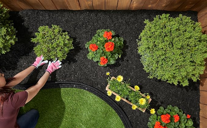 Premium Shredded Rubber Mulch for Gardens, Lawns, and Landscaping | Long Lasting Color | Looks Like Natural Wood Mulch (0.8 Cu. Ft. - 16 LBS, Black)