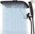 G-Promise All Metal 16 Inch Dual Square Shower Head with Handheld Spray Combo, Rain Shower Head, Adjustable Extension Arm, 3-Way Diverter, 71 Inch Extra Long Hose - A Bathroom Upgrade (Matte Black)