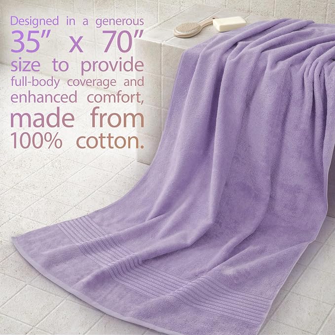Cotton Paradise 100% Cotton Turkish Towel Set, Soft Absorbent Quick Dry, 2 Piece 35x70 Bath Sheet Set, Lilac