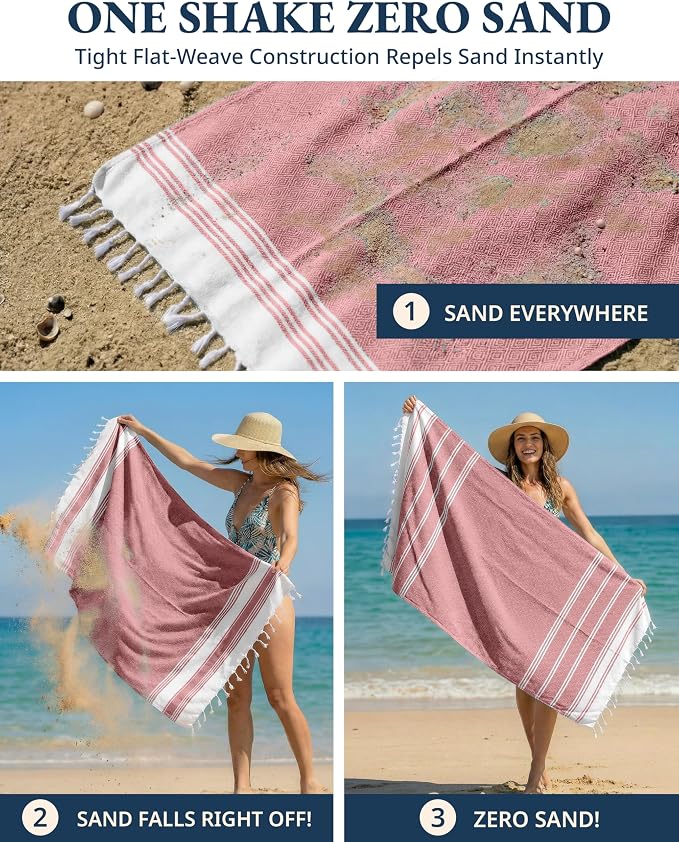 LANE LINEN Turkish Beach Towel 2 Pack, Super Absorbent, Durable - Hibiscus | Oversized Beach Towel 39"x71" - Lightweight Beach Essentials for Women - Large Pool Towel, Absorbent & Quick Dry, For Adults
