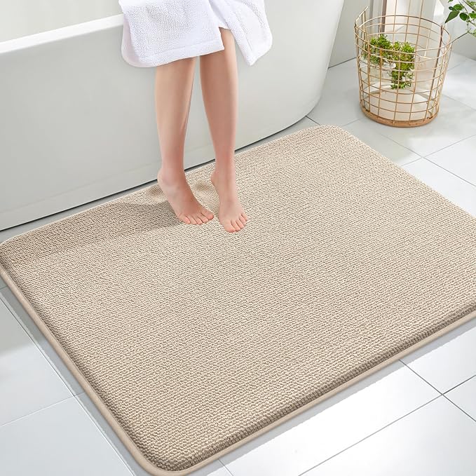 OLANLY Memory Foam Large Bathroom Rugs 40x32, Absorbent Bath Mat, Beige | Soft Quick Dry Bath Mat Rugs, Non-Slip, Machine Washable Mat for Bathroom Floor, Tub and Shower, Home Decor Accessories