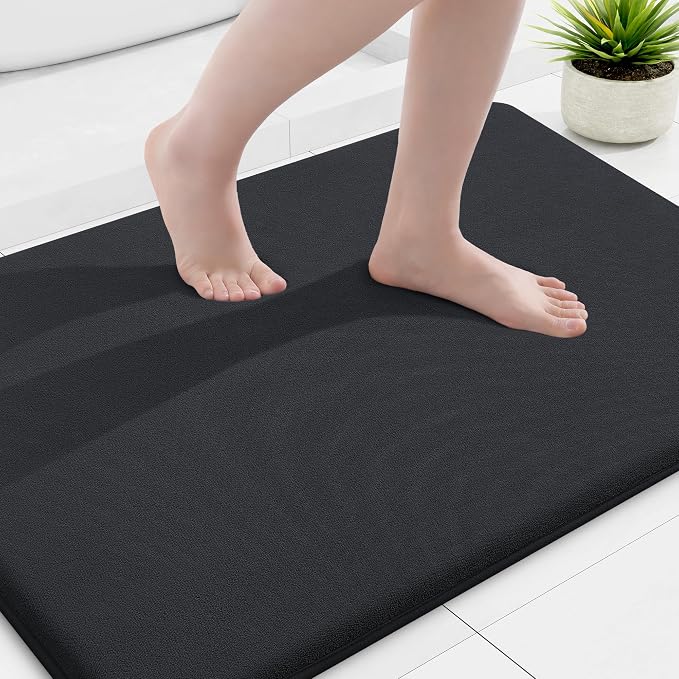 Smiry Memory Foam Bath Mat 36x24, Extra Soft and Absorbent Bathroom Mats, Non Slip Washable Carpet for Floor, Shower and Tub, Black