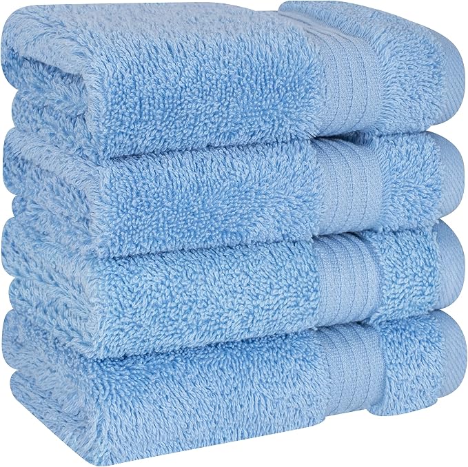 Cotton Paradise 100% Cotton Turkish Towel Set, Soft Absorbent Quick Dry, 4 Piece Washcloth Set, Sky Blue