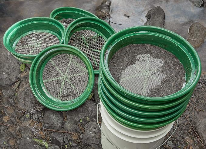 SE 9-Piece Patented 13.25-Inch Wide Stackable Sifting Pan Set for Gold Prospecting with Stainless Steel Mesh - GP2-9 SET