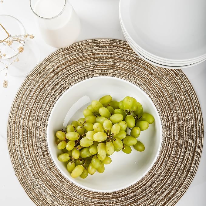 Selamica Porcelain 8.6 inch Salad Pasta Bowls, 34 OZ Bowls Plates, Wide and Shallow Serving bowls, Microwave & Dishwasher Safe, Sturdy & Stackable, Set of 6(White)