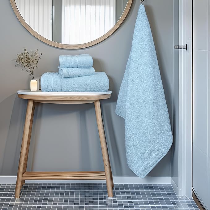 Tens Towels 8 Piece Towel Set, 2 XL Bath, 2 Hand, 4 Washcloth, Sky Blue | 100% Cotton, Lighter Weight, Quicker to Dry, Super Absorbent, Perfect for Bathroom