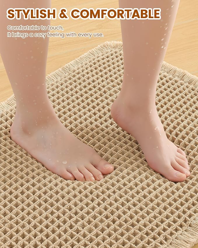 Smiry Waffle Bath Mat 72x24, Extra Soft Absorbent Bathroom Rugs, Non Slip Machine Washable Quick Dry Bath Rugs for Bathroom Floor, Tub, Shower, Home Decor Accessories, Brown