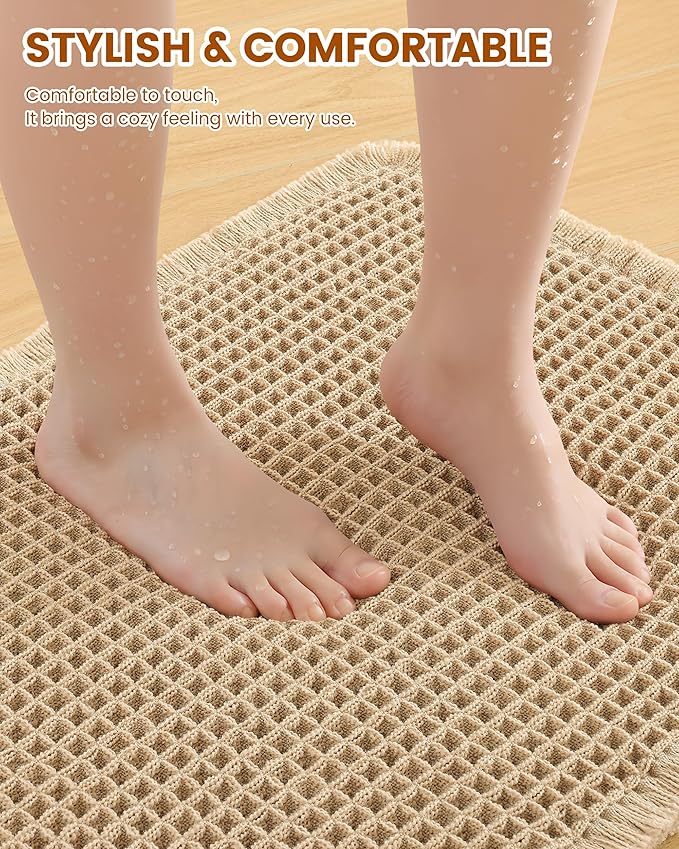 Smiry Waffle Bath Mat 30x20, Extra Soft Absorbent Bathroom Rugs, Non Slip Machine Washable Quick Dry Bath Rugs for Bathroom Floor, Tub, Shower, Home Decor Accessories, Brown