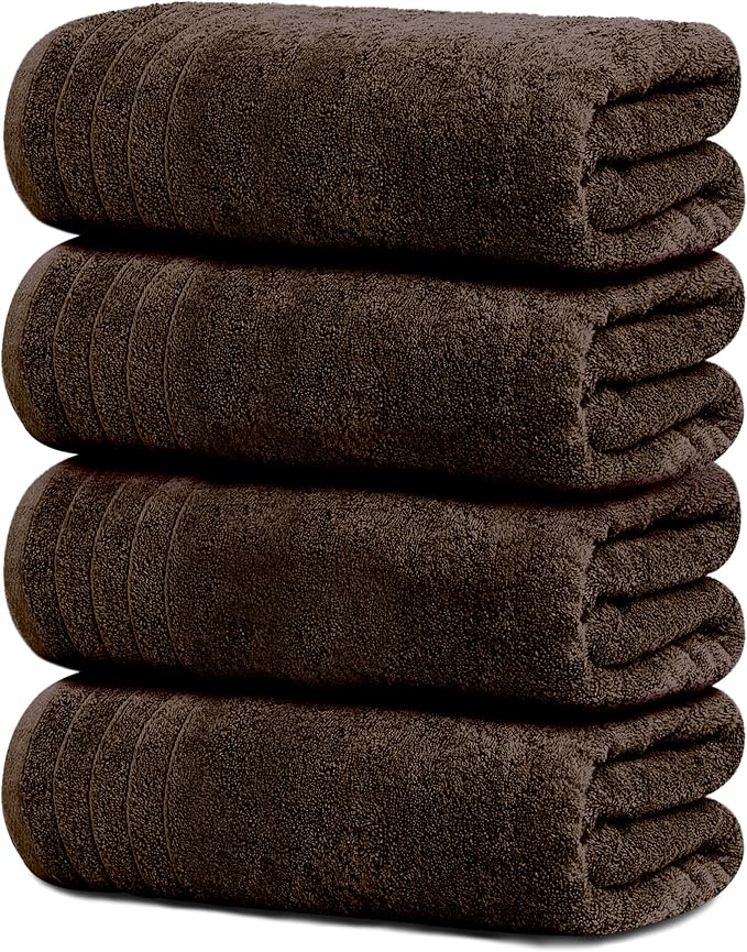 Tens Towels 4 Piece Extra Large Bath Towels 30 x 60 Inches, Brown | 100% Cotton, Larger & Lighter Weight, Quicker to Dry, Super Soft and Absorbent, Perfect for Bathroom