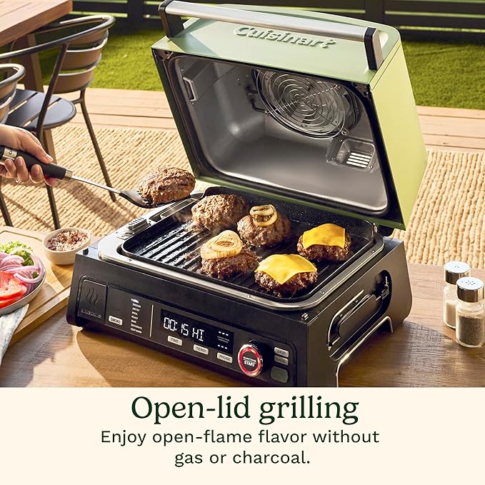 Cuisinart Outdoor Electric Grill, 8-in-1 Air Fryer/Grill/Smoker, 154 sq in | CEG-1302, Cuisinart FlavorBoost 8-in-1 outdoor electric grill, 1800W small electric grill with air fryer & wood-pellet drawer