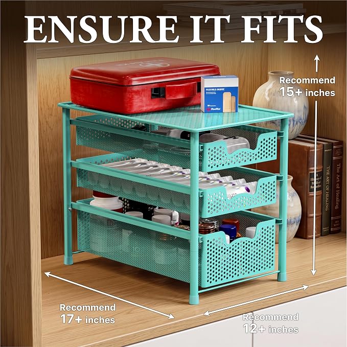 Simple Houseware Stackable 3 Tier Sliding Basket Organizer Drawer, Turquoise