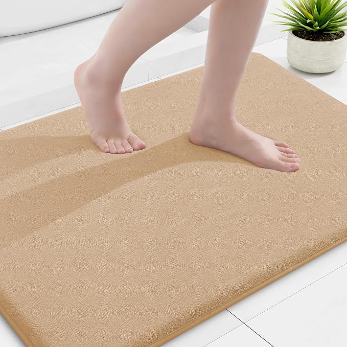 Smiry Memory Foam Bath Mat 36x24, Extra Soft and Absorbent Bathroom Mats, Non Slip Washable Carpet for Floor, Shower and Tub, Camel