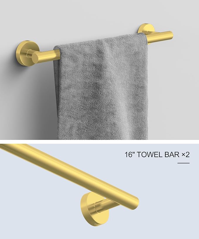 12 Pcs Brushed Gold Bathroom Accessories Set, HOMEMYSTIQUE SUS304 Stainless Steel Bathroom Hardware Set, Bath Towel Bar Set, Toilet Paper Holders, Towel Rings Racks, Robe Towel Hooks
