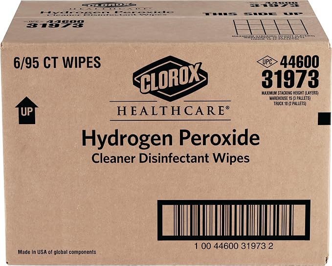 Clorox Healthcare Hydrogen Peroxide Cleaner Disinfectant Wipes, 6.75" x 9", 95 Count, Pack of 6 (Package May Vary)