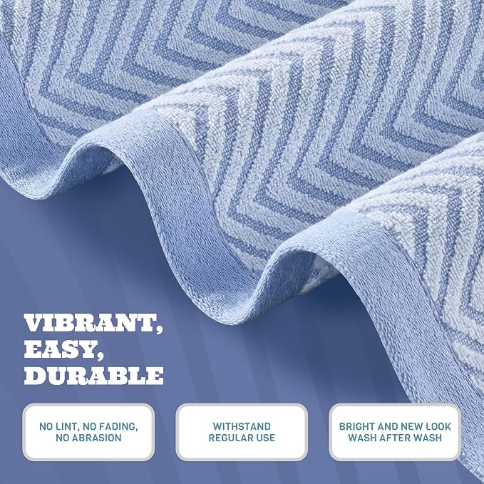 White Classic Cotton Beach Towels Oversized 35 x 70 Inches, Ultra Absorbent and Low Lint Luxury Pool Towels, Chevron Design, Light Blue, 2 Pack