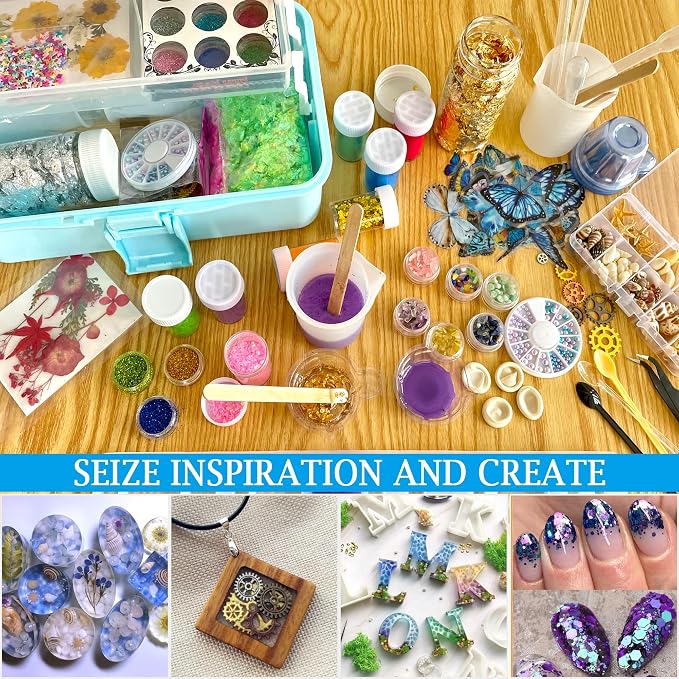 Myzzxt Resin Decoration Accessories Kit,Supplies Kit for Beginner,with Dried Flowers,Butterfly Stickers,Mica Powder and Fillers,Measuring Cups Tool Kit,for Resin Jewelry Making