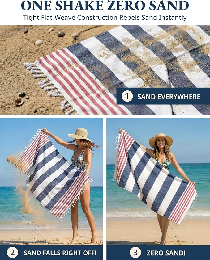 LANE LINEN Beach Towels for Women, Super Absorbent, XL - Old Glory Teal | 2 Pack Large Beach Towels Oversized - Pre-Washed, Sand Free Towel - Quick Dry, 39"x71", Vacation Essential, Machine Washable