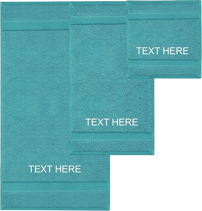 Chakir Turkish Linens Personalized 3 Piece Towel Set, 100% Cotton Luxury Turkish Towels for Bathroom, Soft Absorbent Towel Set with Bath Towel Hand Towel and Washcloth, Aqua