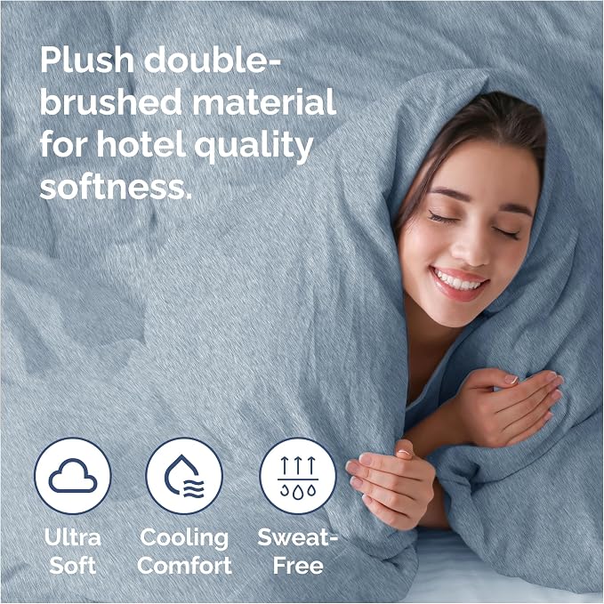 Duvet Cover Cal King Size Set - Extra Soft Cal King Duvet Cover 104" x 98" with 2 Pillow Shams for Women, Men, Kids & Teens - Comfy, Breathable, Hotel Luxury w/ Zipper Closures & Ties (Heathered Blue)
