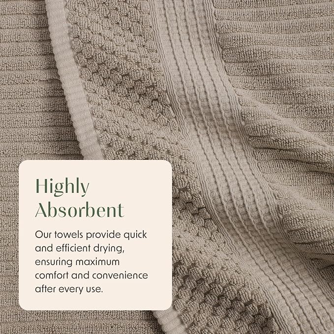 Springtree Home 100% Cotton Bath Towel Set | 4-Pack | Textured | Brown | Absorbent & Quick-Dry Bathroom Towels | Textured and Durable Cotton Towels for Bathroom | OEKO-TEX | Krista Collection