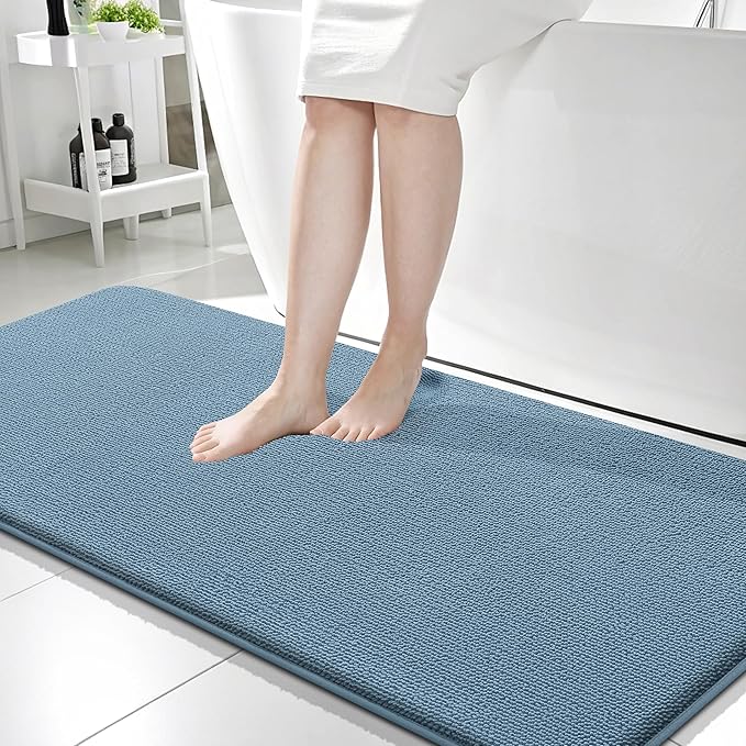 OLANLY Memory Foam Bathroom Runner Rug 59x24, Absorbent Long Mat, Airy Blue | Soft Quick Dry Bath Mat Rugs, Non-Slip, Machine Washable Mat for Bathroom Floor, Tub and Shower, Home Decor Accessories