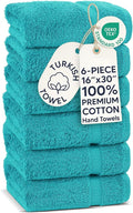 Chakir Turkish Linens 6 Piece Hand Towels, 100% Cotton Luxury Turkish Towels for Bathroom, Soft Absorbent Hand Towel Set, 16 x 30 Inches, Aqua