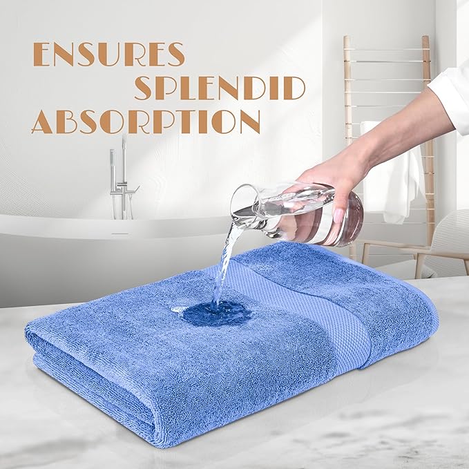 White Classic Light Blue Bath Towels 27x54 Inch, Cotton Towel Set for Bathroom, Hotel, Gym, Spa, Soft Extra Absorbent Quick Dry 4 Pack