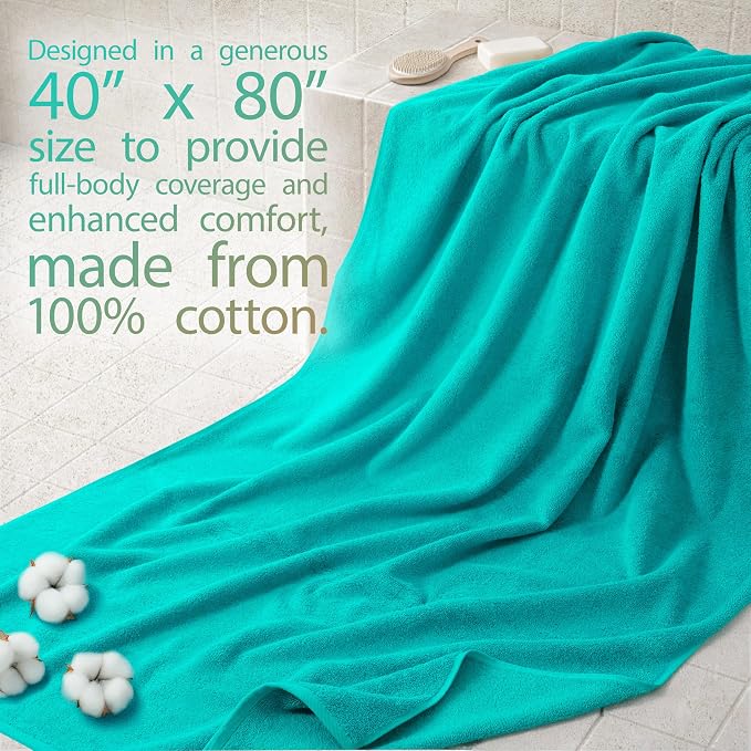 Cotton Paradise 100% Cotton Turkish Towel, Soft Absorbent Quick Dry, 40x80 Oversized Bath Sheet Towel, Turquoise