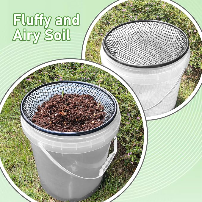 4Pcs 11.8" W Soil Sifter for Gardening, 2,4,6,8mm Grid Rock Sifter for 5 Gallon Bucket, Stainless Steel Fine Dirt Sifter, Compost Sifter for Capturing Dirt, Sand, Rocks, and Filtering Compost (Black)