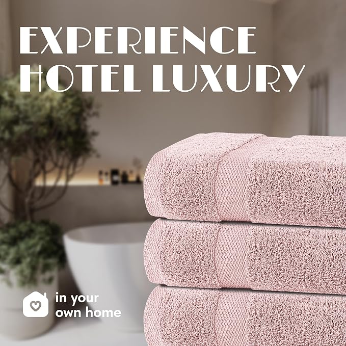 White Classic Wealuxe Pink Bath Towels 24x50 Inch, Cotton Towel Set for Bathroom, Hotel, Gym, Spa, Soft Extra Absorbent Quick Dry 6 Pack