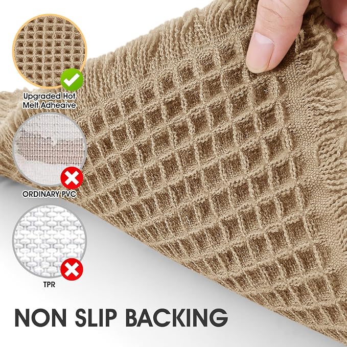 IM HOME Waffle Bath Mat Beige 32"x20", Boho Woven Modern Bath Mat Rugs, Absorbent Non Slip Bathroom Rugs, Soft Washable Bath Rugs with Tassels for Bathroom, Bedroom, Kitchen, Shower, Tub