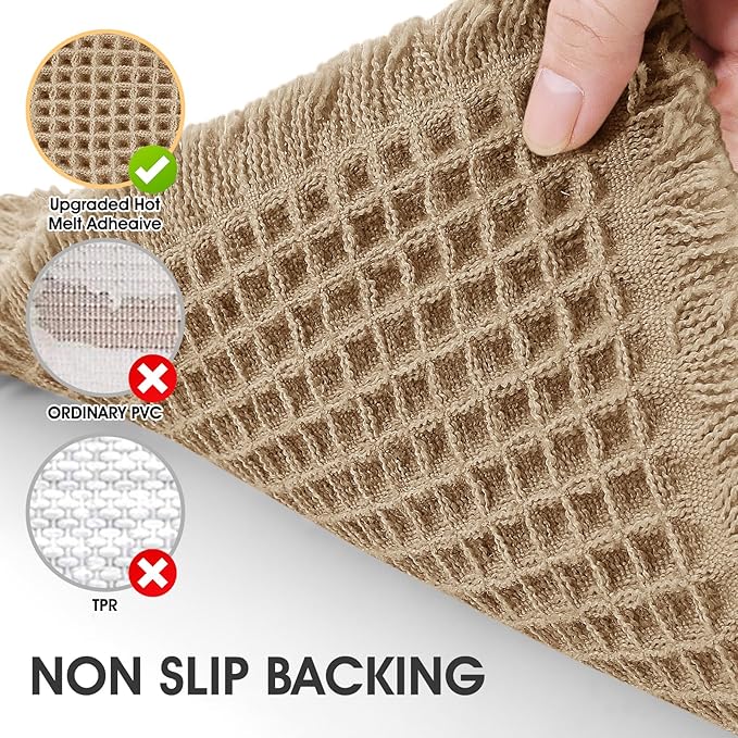 IM HOME Waffle Bath Mat Set 3 Piece Beige,Woven Modern Bath Rug Mats, Absorbent Non Slip Bath Floor Mat, Soft Washable Boho Bath Rugs with Tassels for Bathroom, Bedroom, Kitchen,Tub