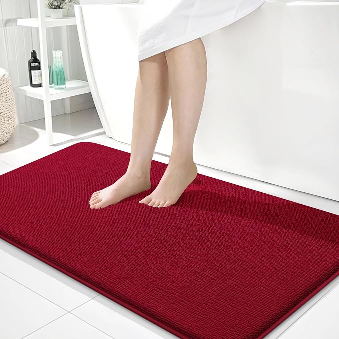OLANLY Memory Foam Bathroom Runner Rug 44x24, Absorbent Long Bath Mat, Red | Soft Quick Dry Bath Mat Rugs, Non-Slip, Machine Washable Mat for Bathroom Floor, Tub and Shower, Home Decor Accessories