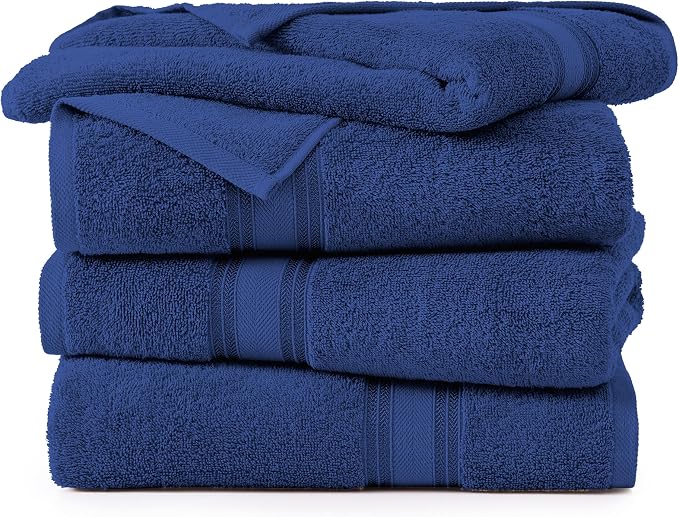 LANE LINEN 100% Cotton 4 Pack Bath Sheets Set (35"x66") - Zero Twist Cotton Extra Large Bath Towels Set - Quick Dry, Soft & Absorbent Oversized Towel Sets - Dorm Essentials for Boys - Navy Blue