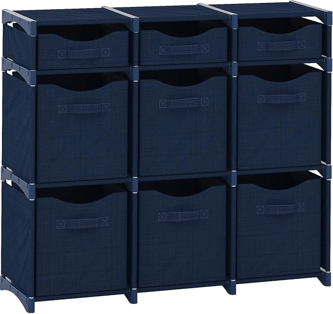 Cube Storage Organizer with 9 Storage Bins Included – Storage Cubes for Home Organization, Toy Storage, Office Storage, Living Room Storage, and General Storage Solution (Navy)